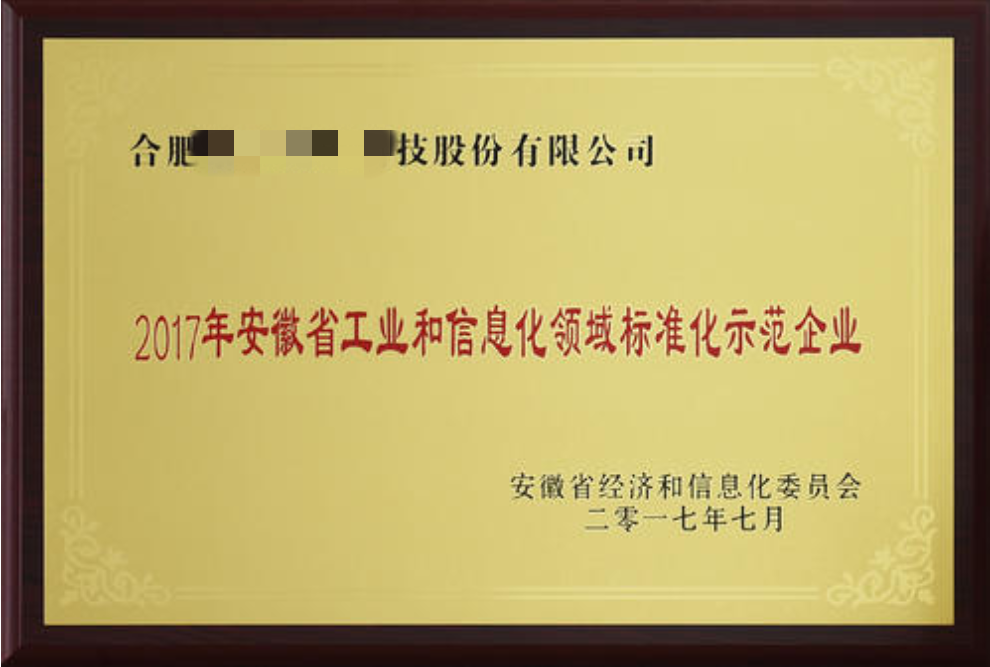 安徽工業(yè)和信息化領域標準化示范企業(yè)