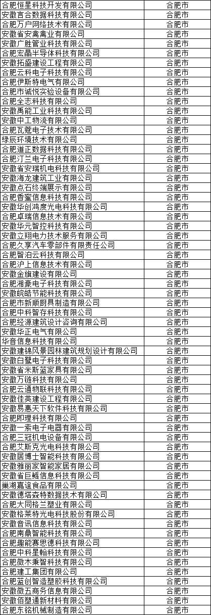 合肥市高新技術(shù)企業(yè)公示